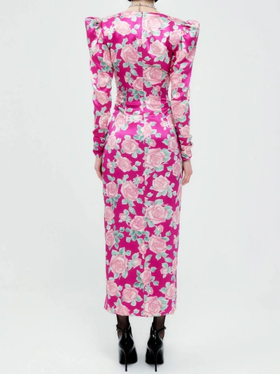 Shop Alessandra Rich Silk Draped Dress In Fuchsia