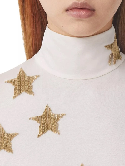 Shop Burberry Silk Viscose Dress With Gold Stars In Cream