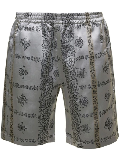 Shop Needles Silver Shorts With Al-over Floreal Print In Cupro Woman In Grey