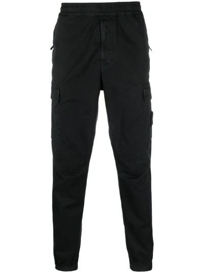 Shop Stone Island Elasticated Band Cargo Trousers In Stretch Broken Twill Cotton In Black