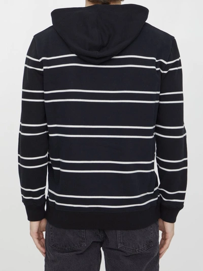 Shop Saint Laurent Striped Cotton Hoodie In Black