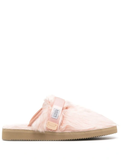 Suicoke Eco Fur Slippers Featuring Strap Detailing In Pink