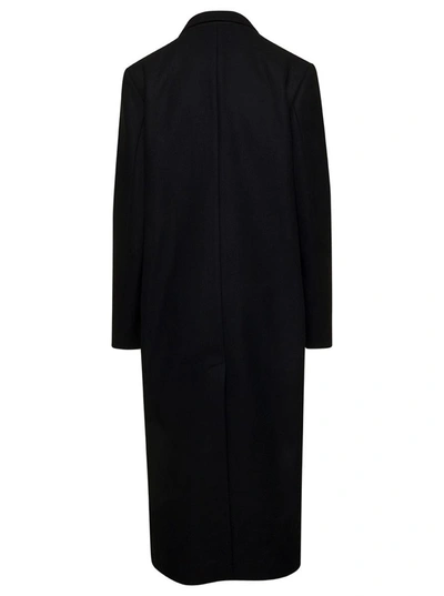 Shop Totême Long Black Double-breasted Coat In Wool Woman