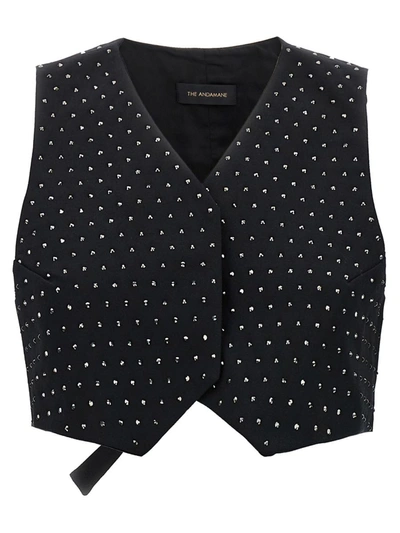 The Andamane Crystal V-neck Studded Waistcoat In Black