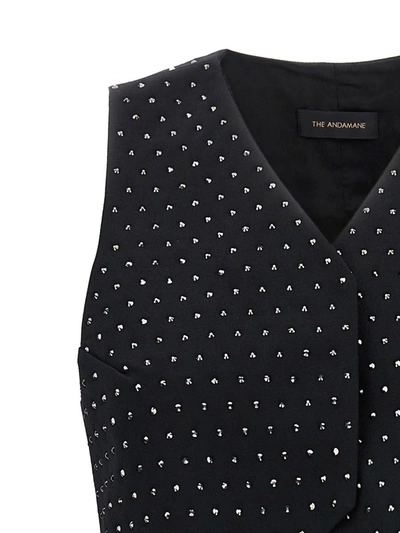 The Andamane Crystal V-neck Studded Waistcoat In Black