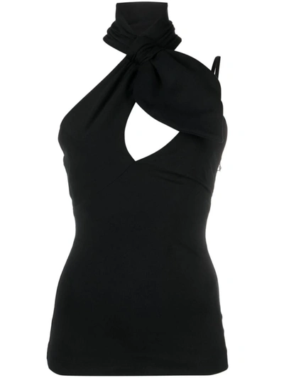 Shop Attico The  Tina Crossover-neck Top In Black