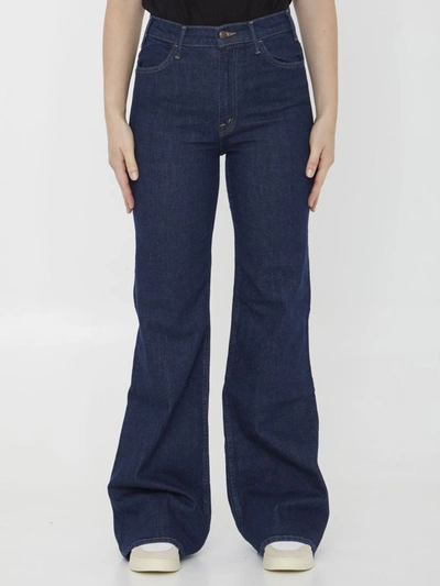 Shop Mother The Hustler Roller Jeans In Blue