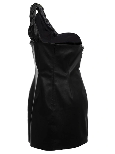 Shop The Mannei Woman's Sentpierre Black Leather One Shoulder Dress