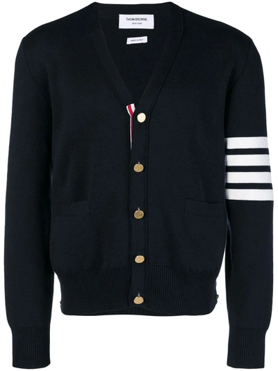 Shop Thom Browne Cardigan With Striped Detail In Blue