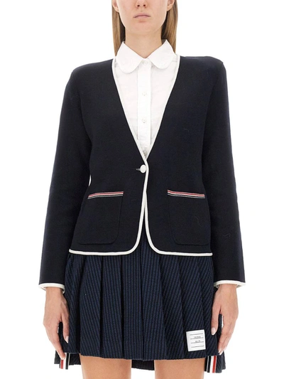 Shop Thom Browne Single-breasted Jacket In Blue