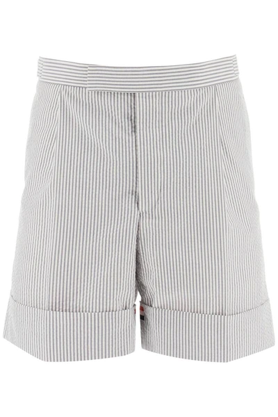 Shop Thom Browne Striped Shorts With Tricolor Details In Multicolor