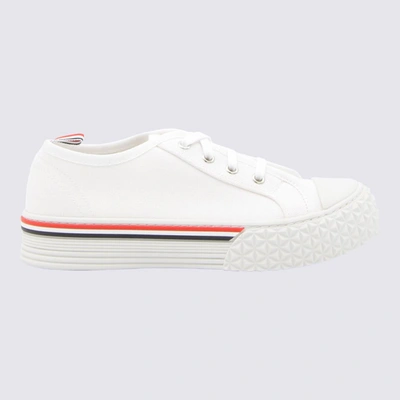 Shop Thom Browne White Canvas Collegiate Low Top Sneakers