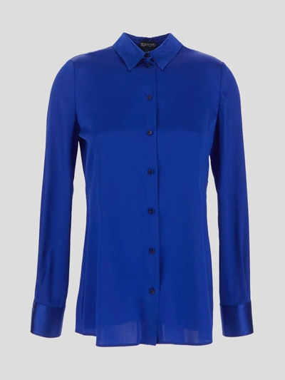 Shop Tom Ford Cobalt Silk Shirt In Cobalt Blue