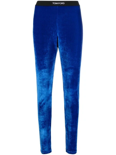Shop Tom Ford Leggings With Logo Band In Blue