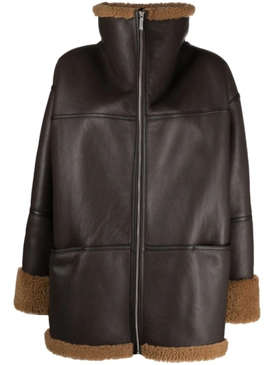 Shop Totême Toteme Signature Shearling Jacket In Brown