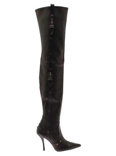Shop Stuart Weitzman Black Over-the-knee Boots With Buckle Detail In Smooth Leather Woman