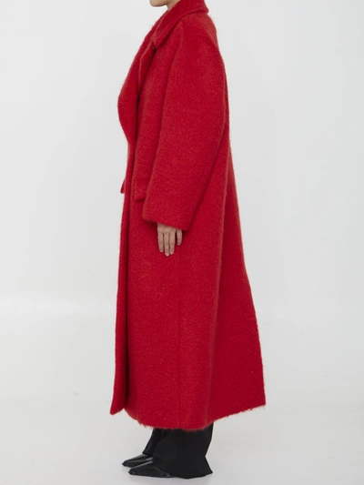 Shop Valentino Uncoated Bouclé Coat In Red