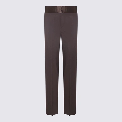 Shop Valentino Dark Brown Silk-wool Blend Trousers In Ebony