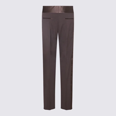 Shop Valentino Dark Brown Silk-wool Blend Trousers In Ebony