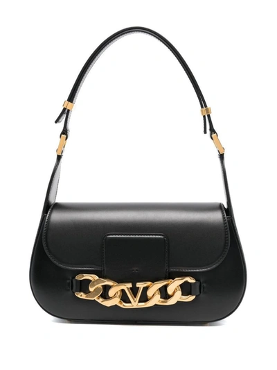 Shop Valentino Garavani Vlogo Chain Leather Shoulder Bag In Black