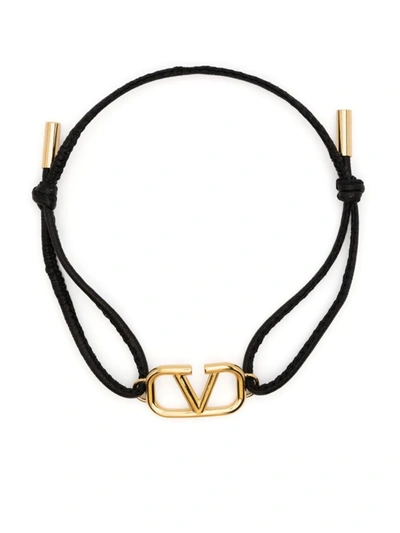 Shop Valentino Garavani Vlogo Signature Leather Bracelet In Black