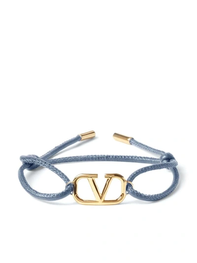 Shop Valentino Garavani Vlogo Signature Leather Bracelet In Grey