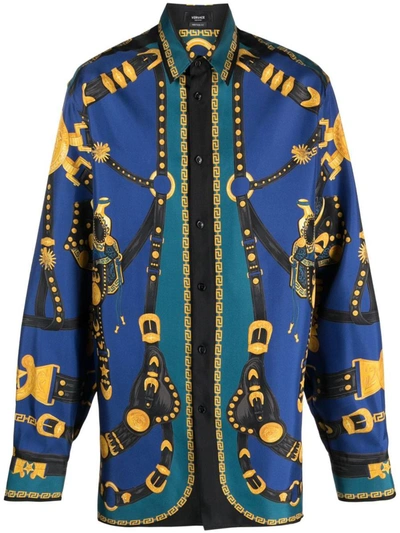 Shop Versace Shirts In 5u180-blue Navy+black