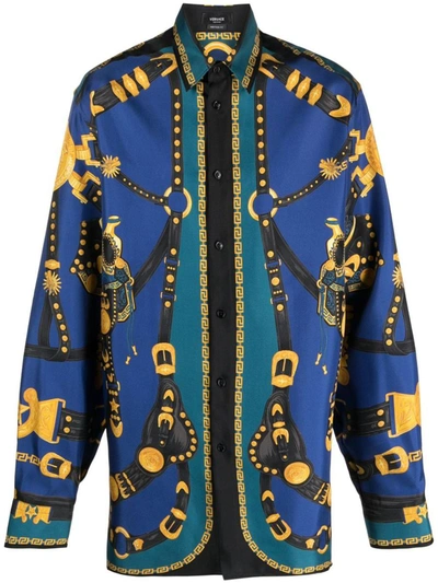 Versace Printed Silk Twill Shirt In Blue ModeSens
