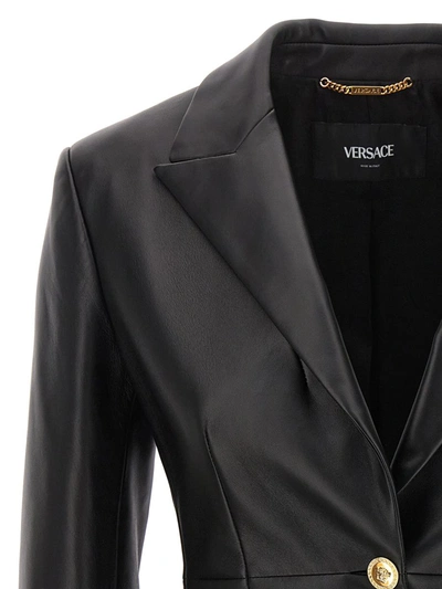 Shop Versace Single-breasted Leather Blazer In Black