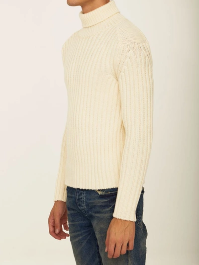 Ten C Slim Fit Wool Turtleneck Sweater In White