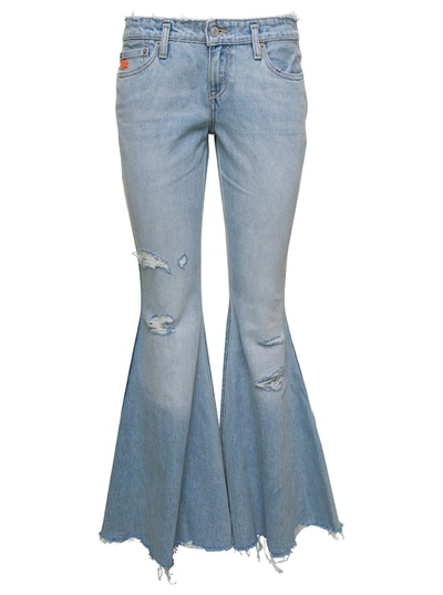 Shop Erl Light Blue Low Waisted Jeans With Rips In Cotton Denim Woman