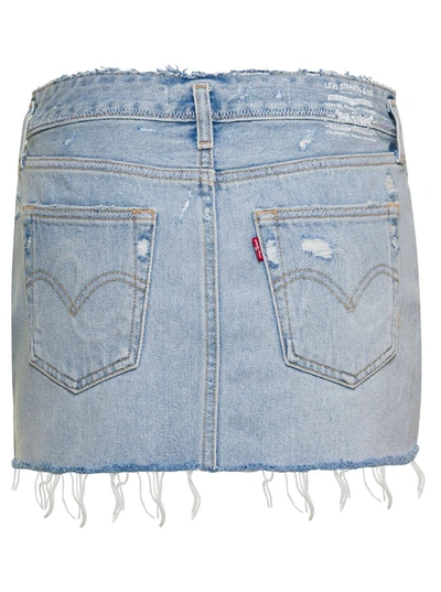 Shop Erl Light Blue Mini-skirt With Logo Patch And Raw Edge In Cotton Denim Woman  X Levi's