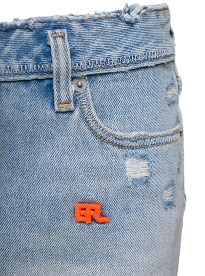 Erl X Levi's® Distressed Raw Hem Denim Miniskirt In Blu