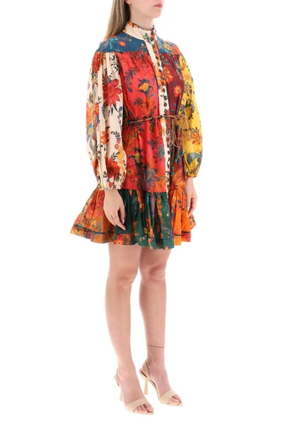 Shop Zimmermann Mini Dress With Balloon Sleeves In Multicolor