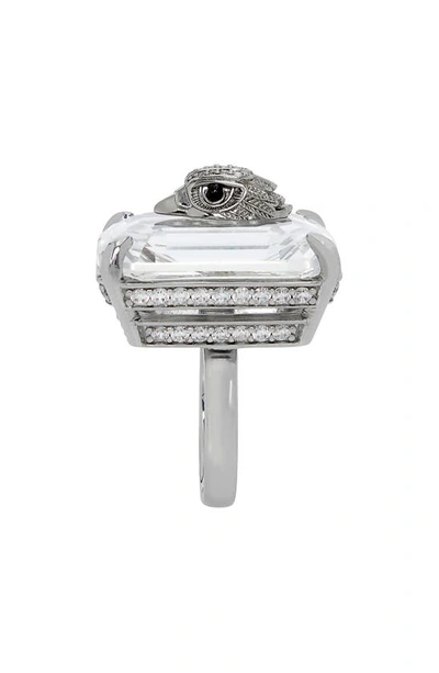 Kurt Geiger Eagle Head Crystal Baguette Cocktail Ring In Crystal