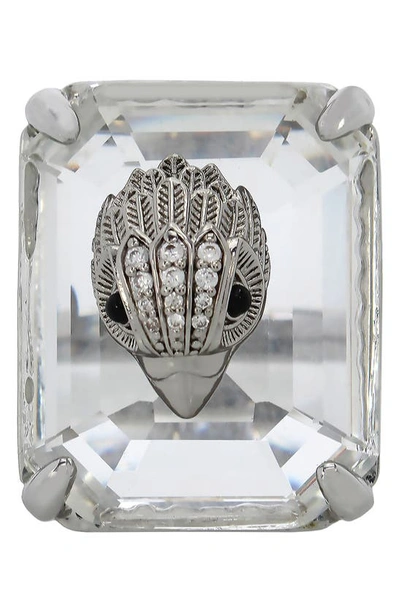 Kurt Geiger Eagle Head Crystal Baguette Cocktail Ring In Crystal