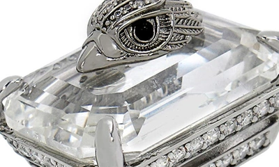 Kurt Geiger Eagle Head Crystal Baguette Cocktail Ring In Crystal