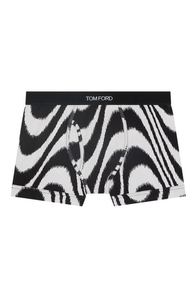 Shop Tom Ford Zebra Stripe Cotton Stretch Jersey Boxer Briefs In Black/ Ivory