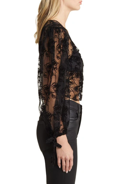 Shop House Of Sunny La Thorn Embroidered Mesh Top In Noir