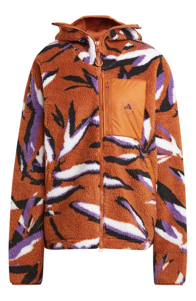 Shop Adidas By Stella Mccartney Recycled Polyester Jacquard Fleece Hooded Jacket In Caramel/ White/ Lilac/ Black
