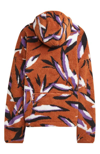 Shop Adidas By Stella Mccartney Recycled Polyester Jacquard Fleece Hooded Jacket In Caramel/ White/ Lilac/ Black
