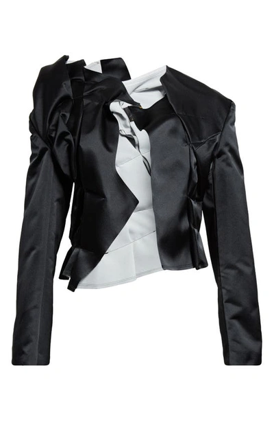 Shop Comme Des Garçons Deconstructed Asymmetric Satin Jacket In Black
