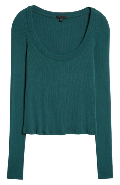 Shop Atm Anthony Thomas Melillo Scoop Neck Long Sleeve Rib Top In Forest