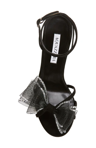 Shop Aquazzura Reve Tulle Bow Ankle Strap Sandal In Black