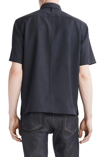 Shop Rag & Bone Dalton Wool Blend Crepe Short Sleeve Button-up Shirt In Blk