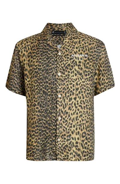 Shop Allsaints Fuji Leopard Print Camp Shirt In Meadow Yellow