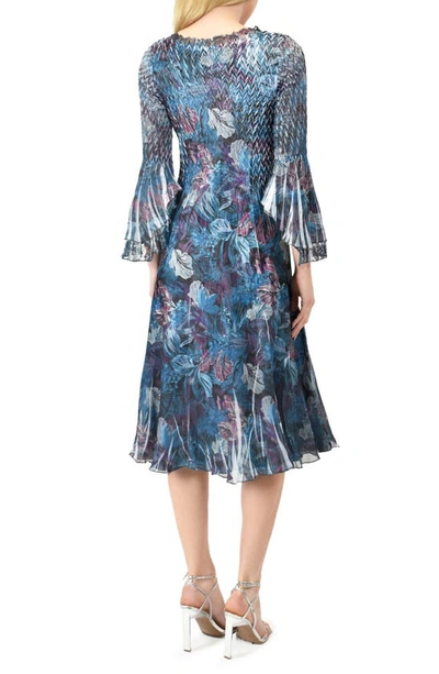 Shop Komarov Bell Sleeve Charmeuse & Chiffon A-line Dress In Pandora