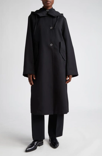 Shop Jil Sander Wool Gabardine Hooded Sport Coat In 001-black