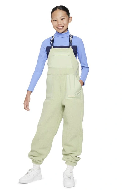 Shop Nike Kids' Sportswear Fleece Overalls In Honeydew/ Navy/ Coconut Milk