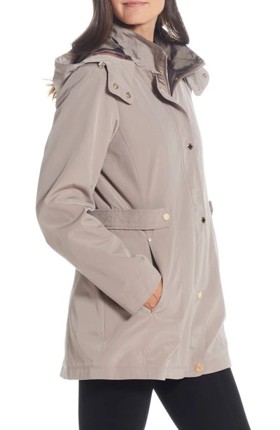 Gallery Water Resistant Zip Front Rain Jacket In Taupe